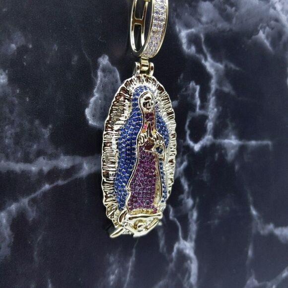 24"Franco Chain + 14K Gold Finish Holy Mary - Picture 4 of 12